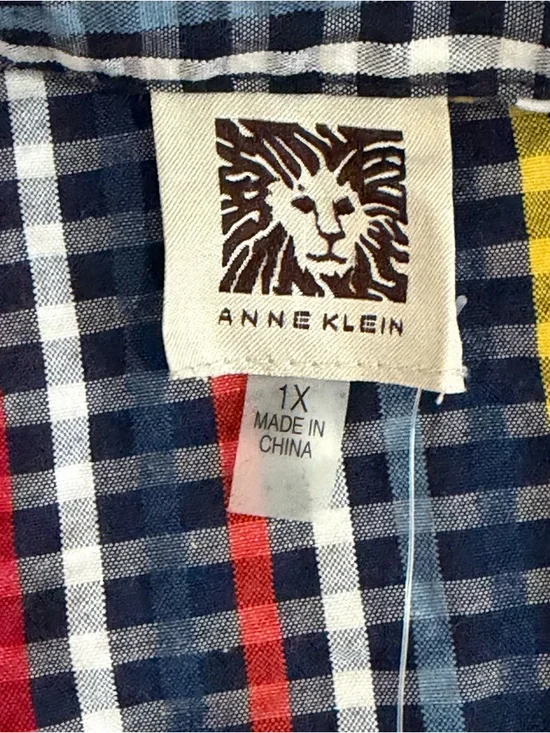 Anne Klein Womens Textured Multicolor Striped Button Up Top 3/4 Sleeve Size 1X - Picture 3 of 10